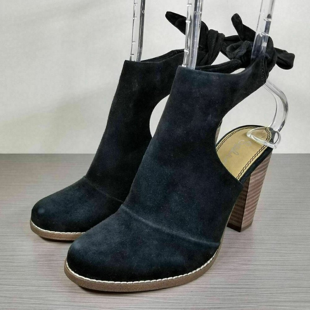 Splendid Danae Stacked Open Heel Bootie Black Suede, Womens 7.5 & 8